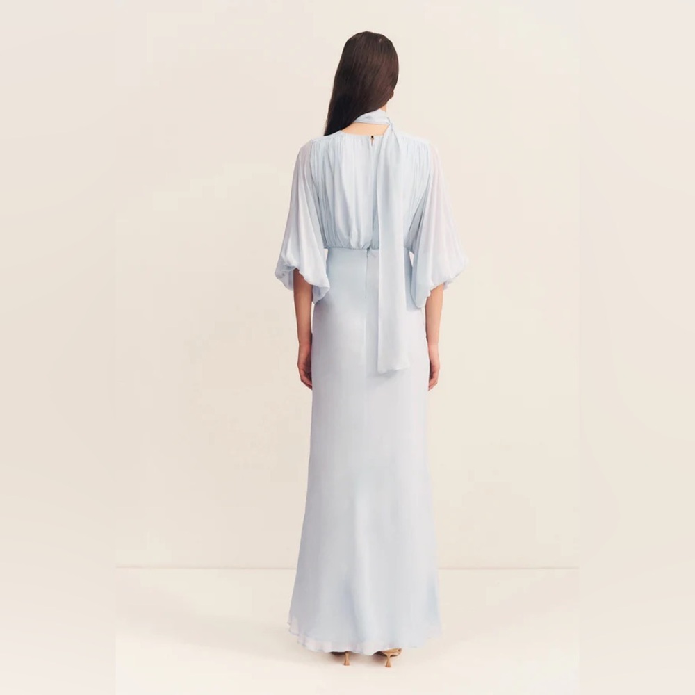 Amina Plunge Balloon Sleeve Maxi Dress - Sky - Picture 3 of 9